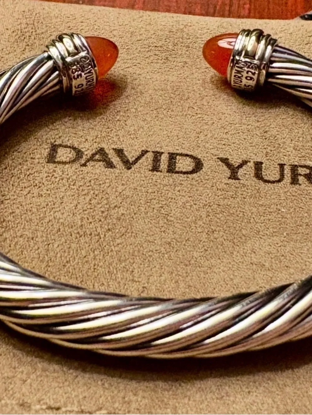 David Yurman Sterling Cable Cuff with Orange Stone Terminals